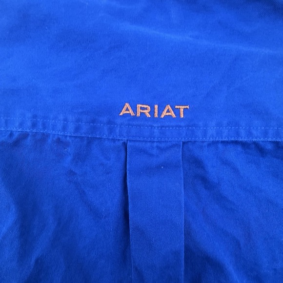 Ariat Shirt Men Small Blue Long Sleeve Button Down Cotton Solid Western Workwear - Picture 5 of 9